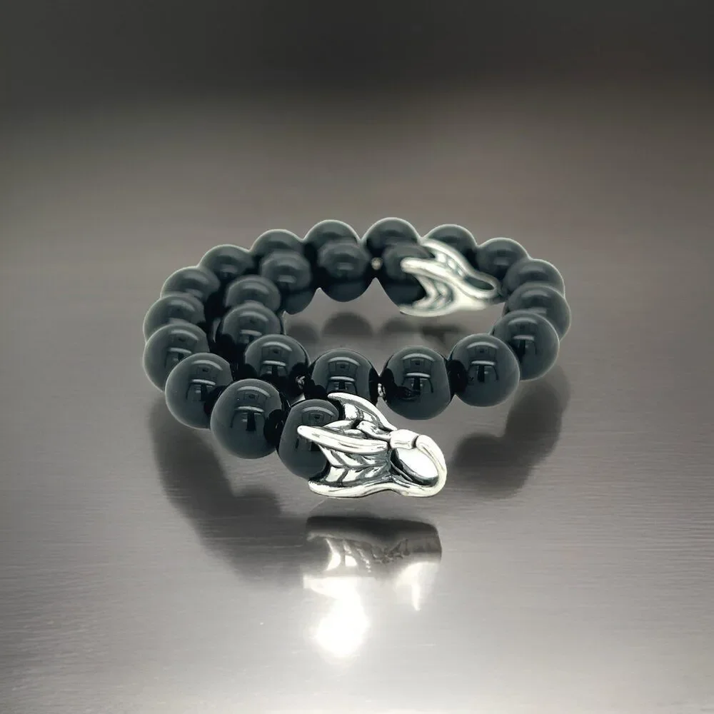 David Yurman Authentic Estate Onyx Spiritual Beads Bracelet 8.5" Silver DY447 - Picture 10 of 10